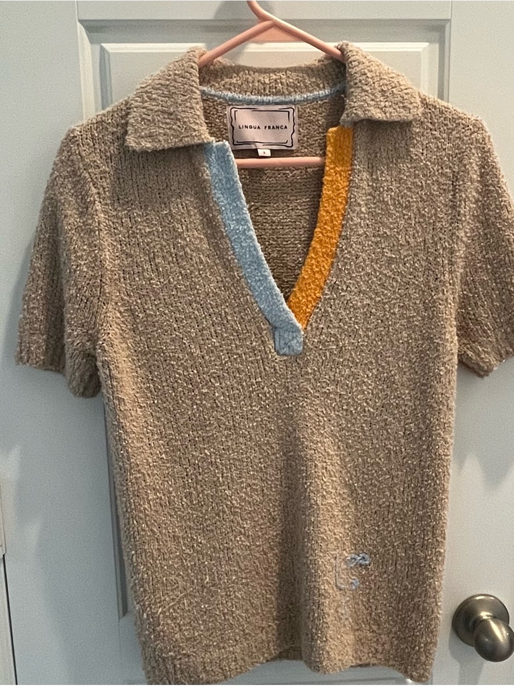 St. Bernard Beige Short-Sleeve Polo Top with Blue & Orange Trim - Picture 2 of 7